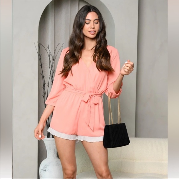 V-Neck Surplice Romper with Ruffle Hem - Picture 1 of 16